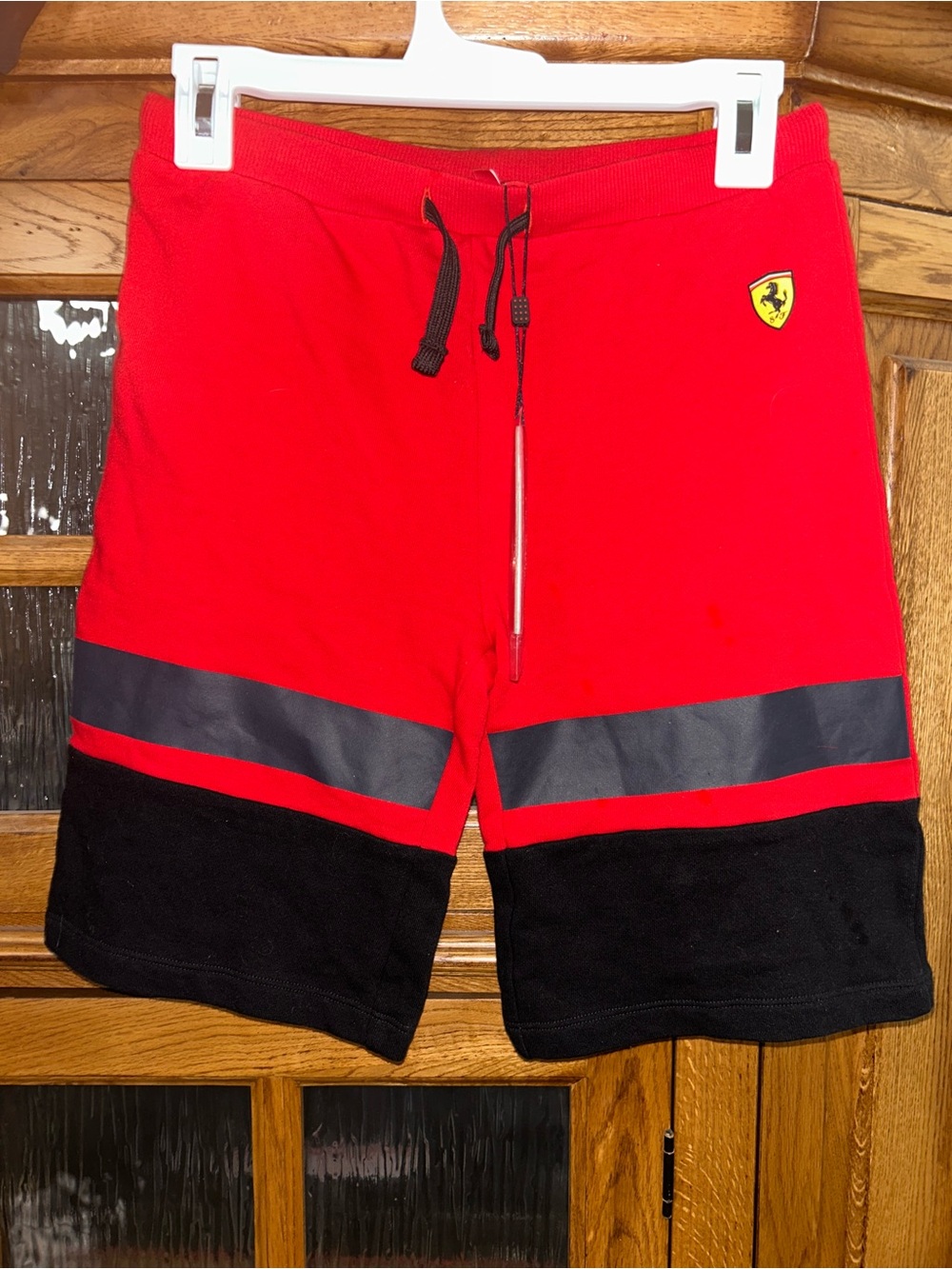 Ferrari Red and Black Kids Board Shorts with Reflective Stripe